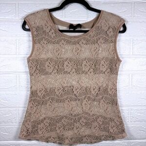 Cynthia Rowley Lace Tank Top Women Size S Tan Beige Floral Overlay Sleeveless